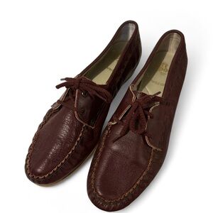 Vintage Soft Spots Leather Lace-Up Flats Burgundy Women’s Shoes Sz 8 Made in USA